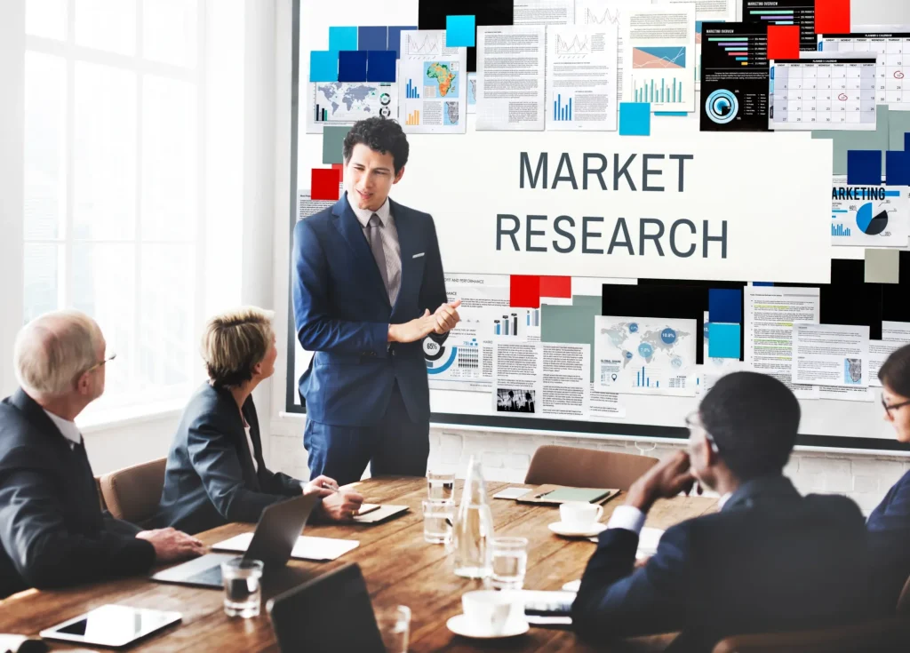 Market research and consumer insight concept with charts and icons